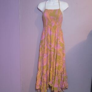 Floral Halter Maxi Dress - Pink and Yellow